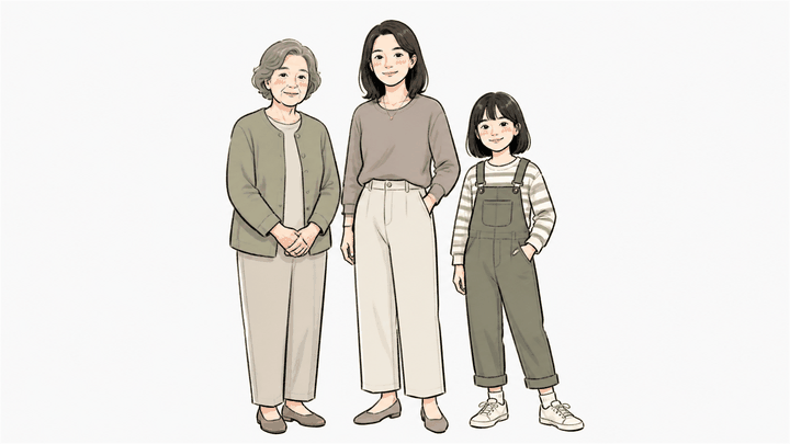不同年代家族成員重組成跨世代合像的示意